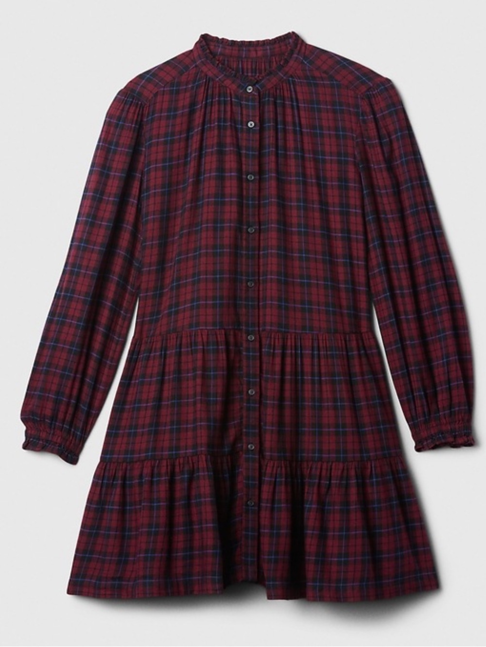 GAP Burgundy Plaid Button-Up Tiered Dress